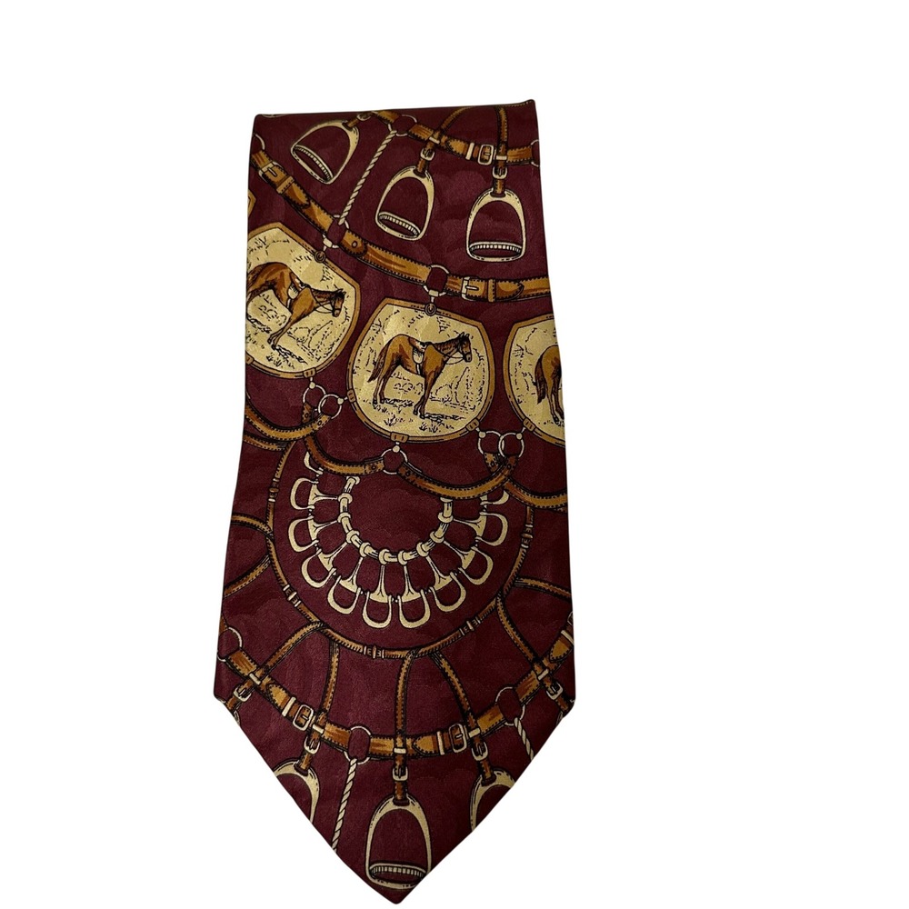 Hathaway Mens Silk Necktie Burgundy Equestrian Horse Stirrup Made in USA
